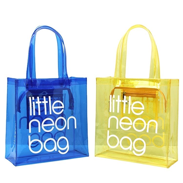 Custom Women Fashion Translucent Plastic Handbag Waterproof Transparent Tote Beach Bags Neon PVC Shopping Bag
