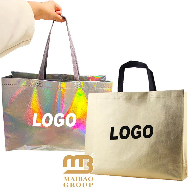 Wholesale Price Custom Printed Gold Metallic Recycle Reusable Pp Laminated Non Woven Tote Shopping Bags Non Woven Shopping Bag