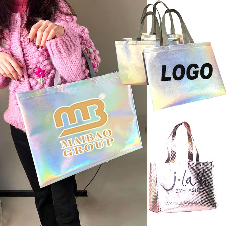 Wholesale Price Custom Printed Gold Metallic Recycle Reusable Pp Laminated Non Woven Tote Shopping Bags Non Woven Shopping Bag