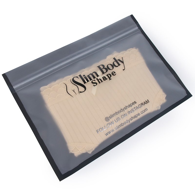 Customized Matte Black Ziplock Bag With Shiny Black Logo Printing For Clothes Packaging Reusable Frosted Mylar Bag With Window