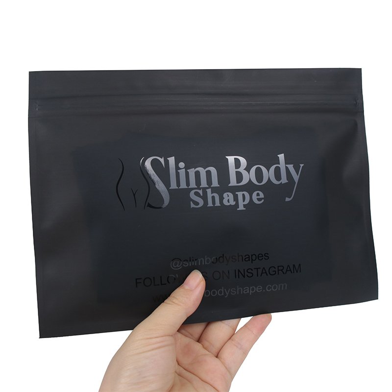 Customized Matte Black Ziplock Bag With Shiny Black Logo Printing For Clothes Packaging Reusable Frosted Mylar Bag With Window