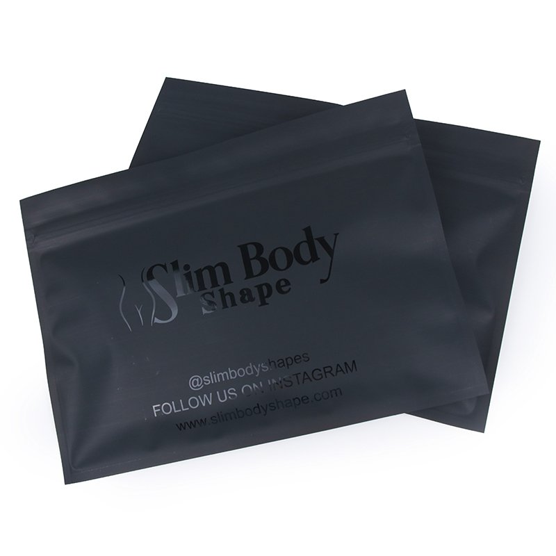 Customized Matte Black Ziplock Bag With Shiny Black Logo Printing For Clothes Packaging Reusable Frosted Mylar Bag With Window
