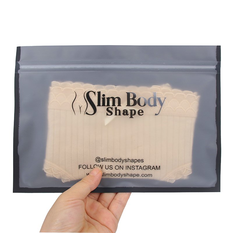 Customized Matte Black Ziplock Bag With Shiny Black Logo Printing For Clothes Packaging Reusable Frosted Mylar Bag With Window