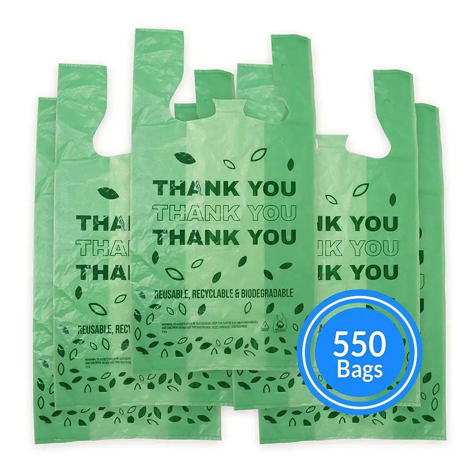 Bio degradable plastic bag Supermarket grocery shopping bag Custom T-shirt Bag with own logo for food and vegetable packing