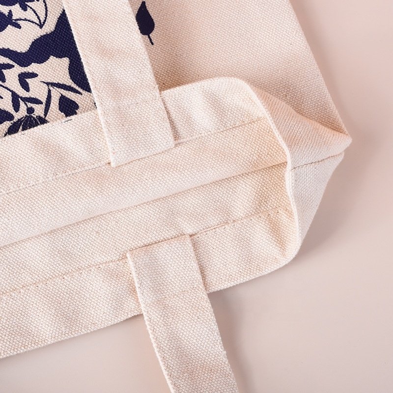 Eco Friendly Creamy Beige Black Blank Reusable Cotton Shopping Bag Canvas Plain Tote Bags with Logo for Women Shoulder Grocery