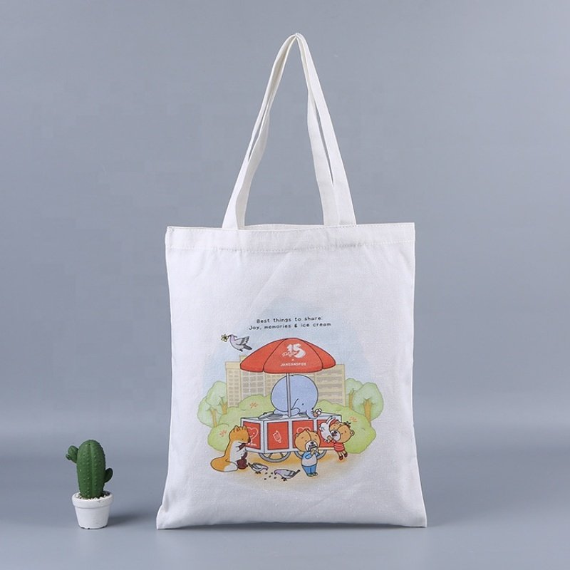 Eco Friendly Creamy Beige Black Blank Reusable Cotton Shopping Bag Canvas Plain Tote Bags with Logo for Women Shoulder Grocery