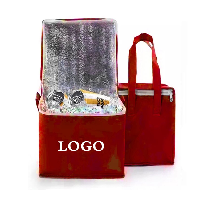 Custom eco friendly reusable supermarket thermal insulated non woven cooler shopping bag for grocery hot food delivery reheating