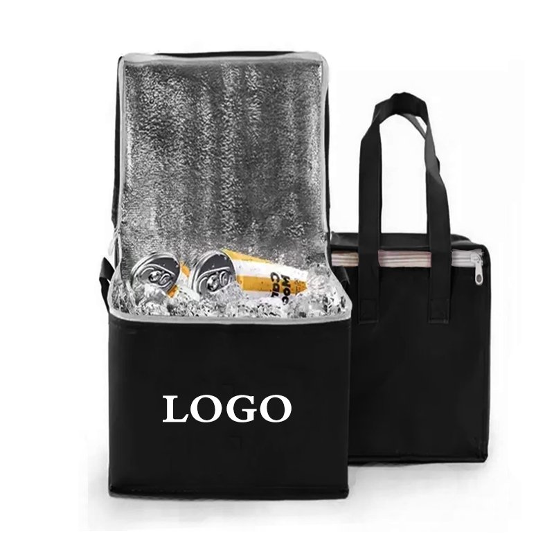 Custom eco friendly reusable supermarket thermal insulated non woven cooler shopping bag for grocery hot food delivery reheating