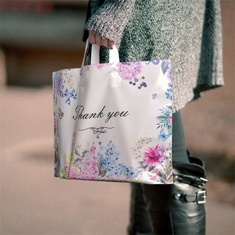Custom 2.8Mil Thank You Plastic Merchandise Shopping Boutique Retail Bags with Handle 15x11.8x2.8 inch 38x30x7CM