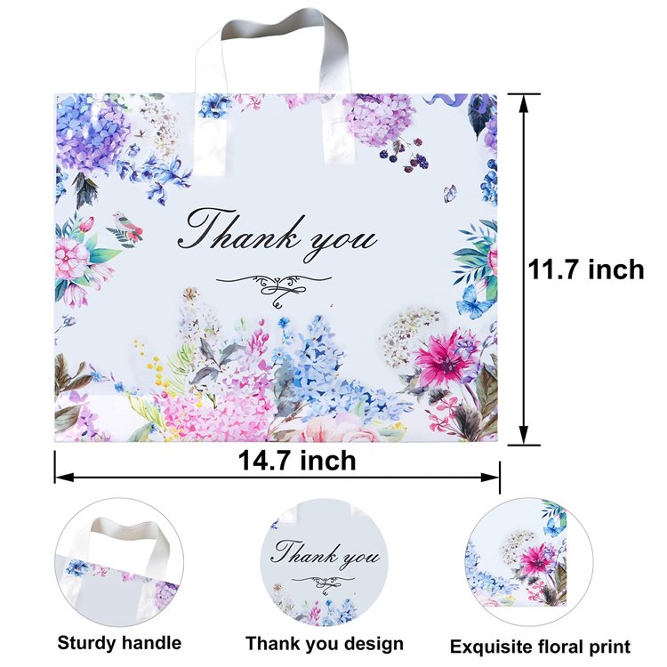Custom 2.8Mil Thank You Plastic Merchandise Shopping Boutique Retail Bags with Handle 15x11.8x2.8 inch 38x30x7CM