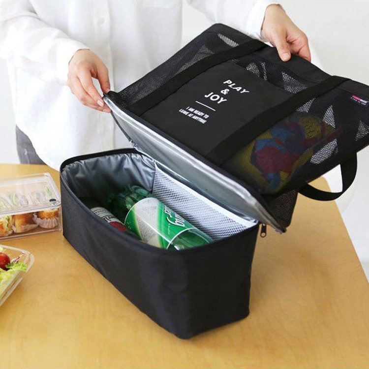 Top Sale Washable Lightweight Plain Waxed Thick Swimming Beach Bag Mesh Tote Bag With Cooler Compartment