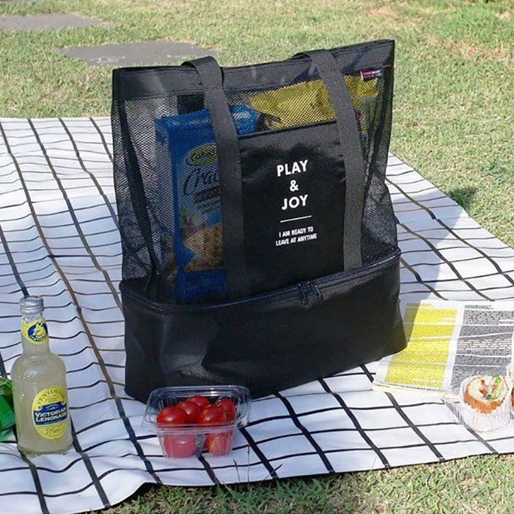 Top Sale Washable Lightweight Plain Waxed Thick Swimming Beach Bag Mesh Tote Bag With Cooler Compartment