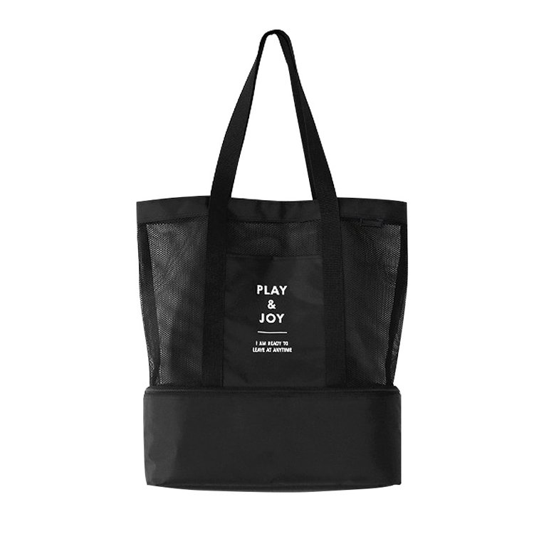 Top Sale Washable Lightweight Plain Waxed Thick Swimming Beach Bag Mesh Tote Bag With Cooler Compartment