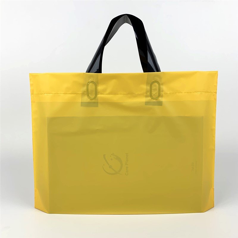 Yiwu Oke Factory In-Stock Wholesale Printed Logo PE Frosted Plastic Handbags Bottom Gusset Gift & Clothing Shopping Bags