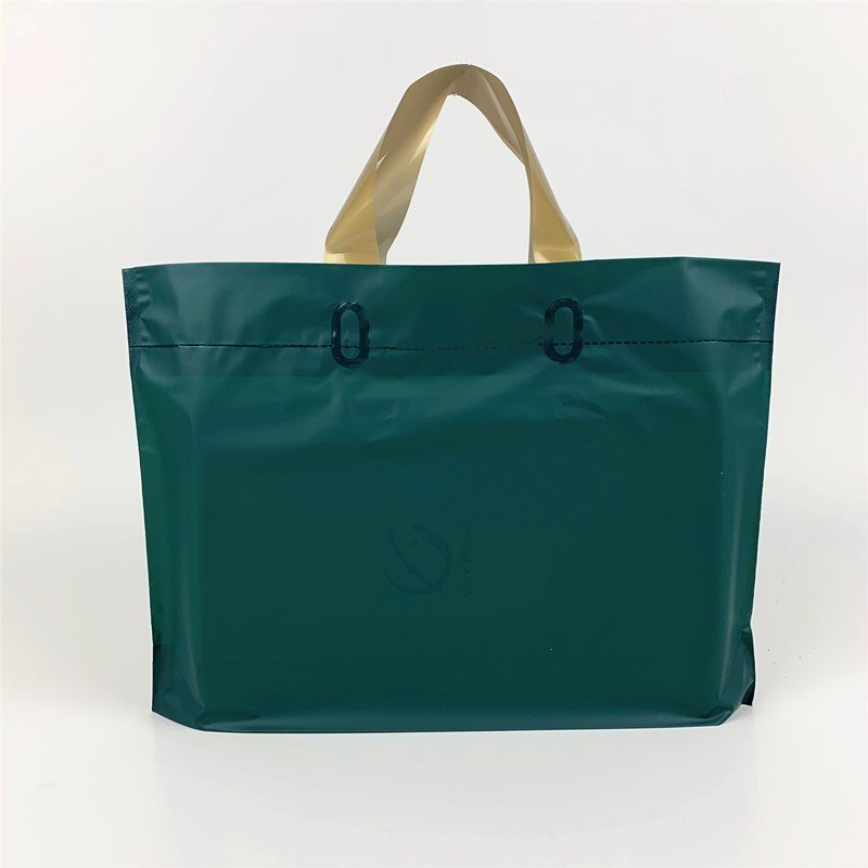 Yiwu Oke Factory In-Stock Wholesale Printed Logo PE Frosted Plastic Handbags Bottom Gusset Gift & Clothing Shopping Bags