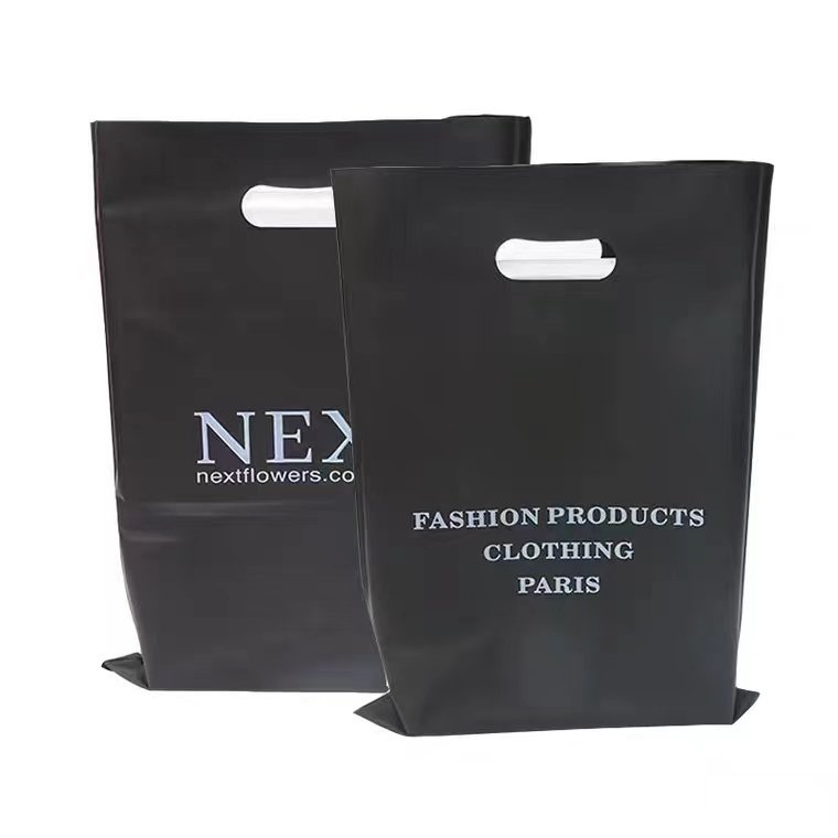 custom logo bags packaging LDPE die cut handle plastic shopping bag for clothing packaging