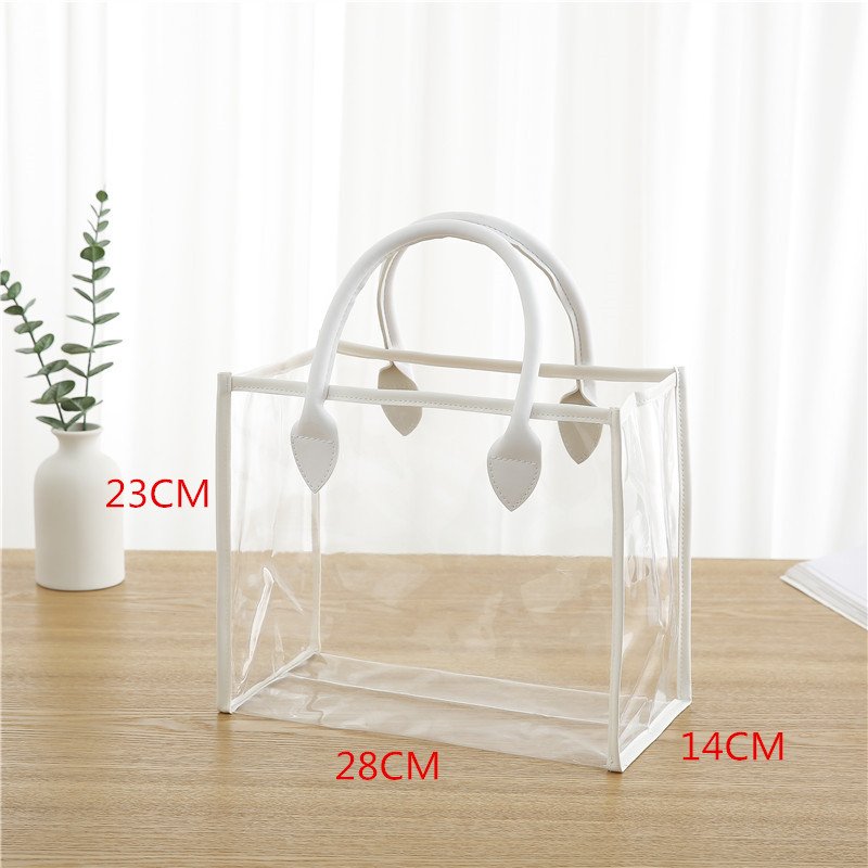 Wholesale clear PVC tote shopping bags custom logo PU handle bags beach waterproof gift bag for wedding