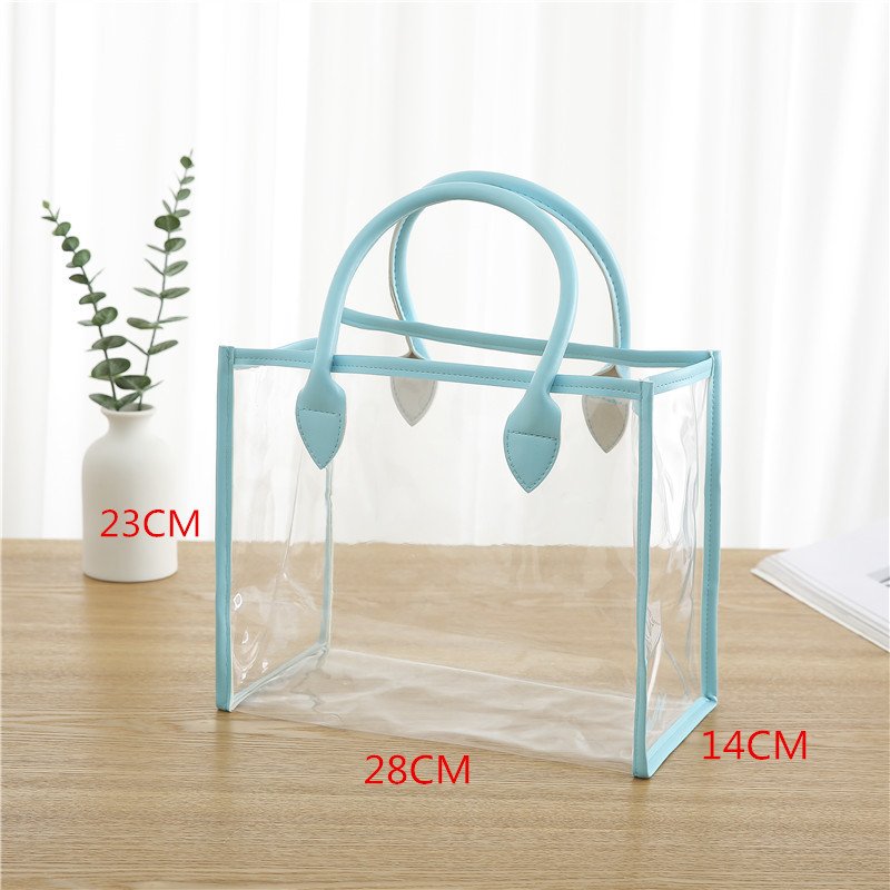 Wholesale clear PVC tote shopping bags custom logo PU handle bags beach waterproof gift bag for wedding