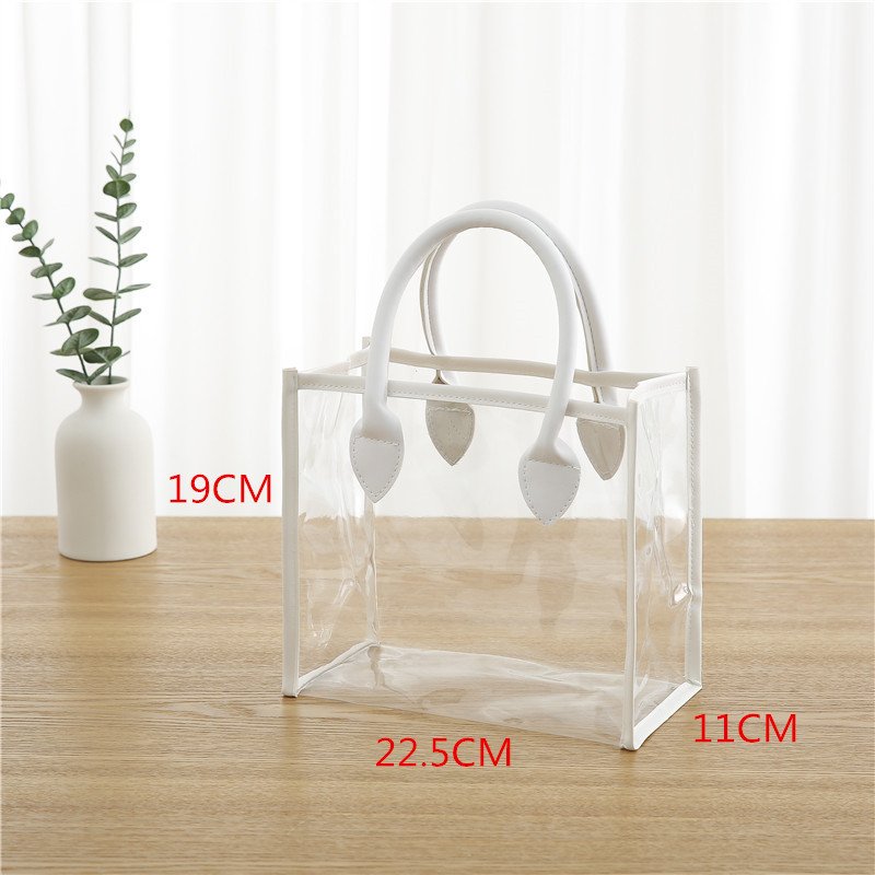 Wholesale clear PVC tote shopping bags custom logo PU handle bags beach waterproof gift bag for wedding
