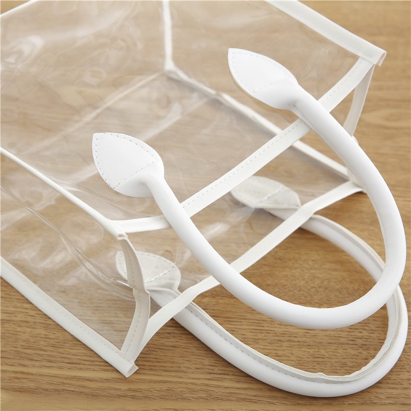 Wholesale clear PVC tote shopping bags custom logo PU handle bags beach waterproof gift bag for wedding