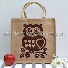 small cute Jute Beach Tote Bag for kids, elephant bird owl shopping Bag BSCI SEDEX