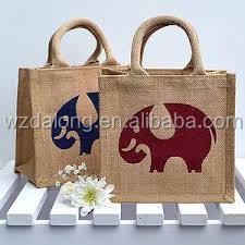 small cute Jute Beach Tote Bag for kids, elephant bird owl shopping Bag BSCI SEDEX