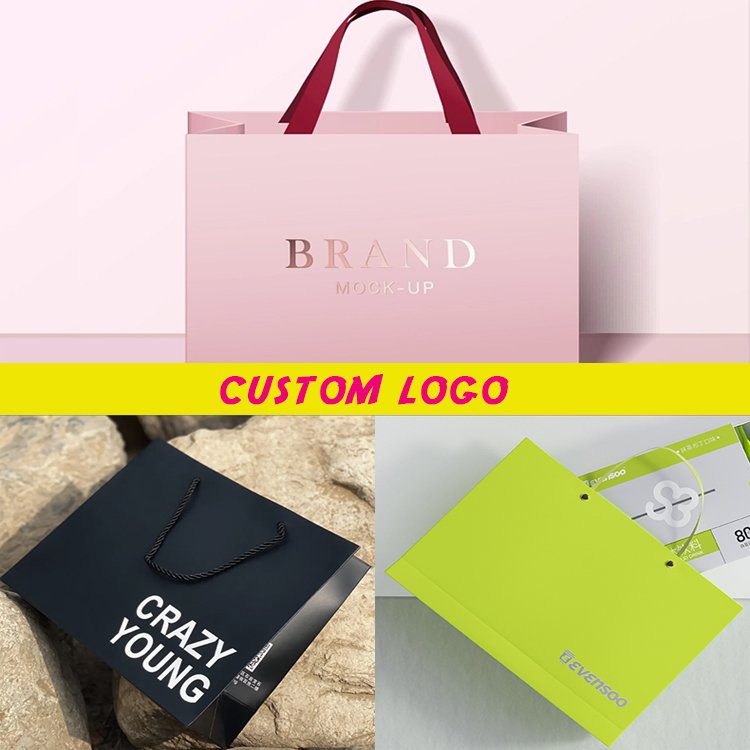 Wholesale Custom Printed Your Own Logo Recyclable Packaging bag White Gift Craft Shopping Paper Bag With Ribbon Handles