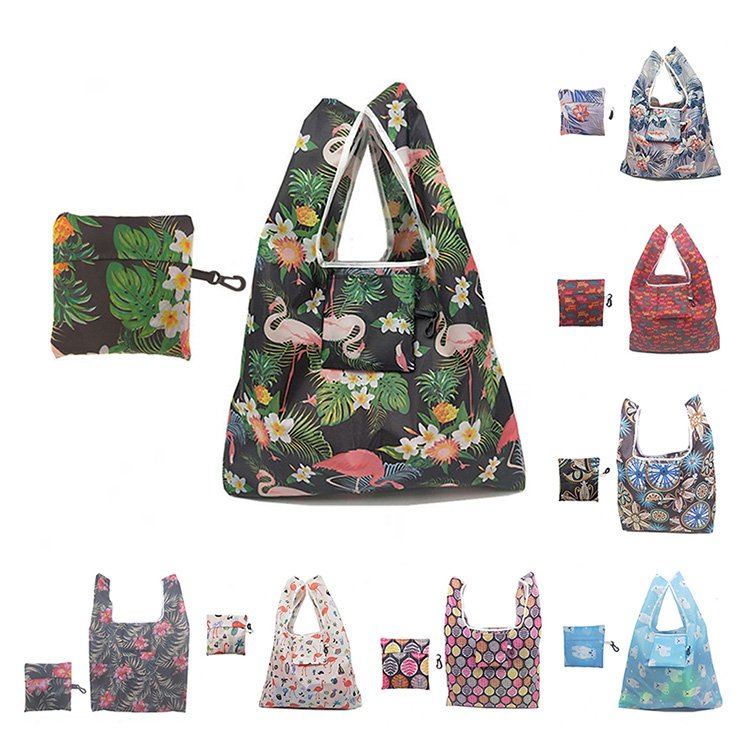 Wholesale Fashion Eco-friendly Pouch Foldable Ripstop Nylon Bags Reusable Folding Polyester Shopping Bag