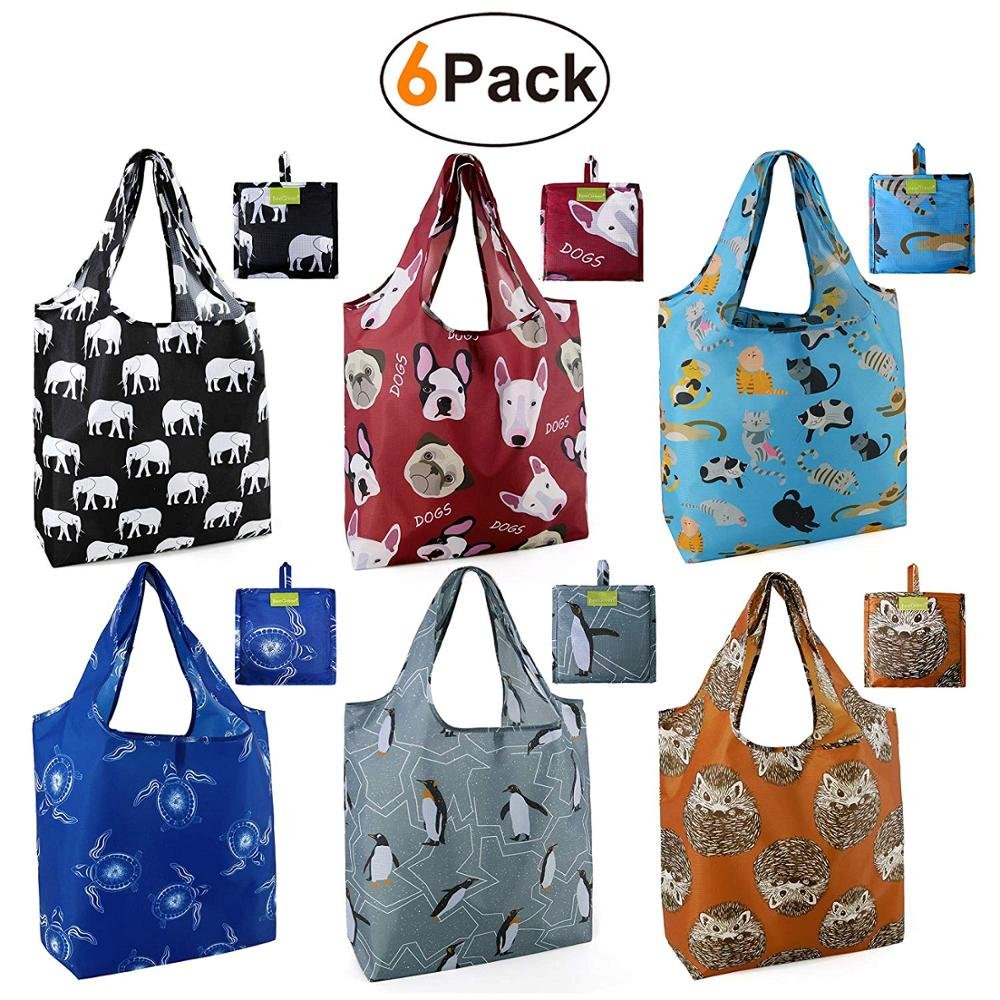 Wholesale Fashion Eco-friendly Pouch Foldable Ripstop Nylon Bags Reusable Folding Polyester Shopping Bag