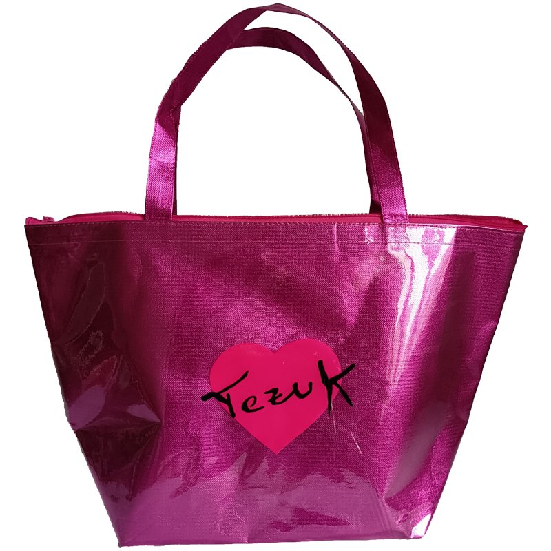 High quality lamination pink pp non woven fabric tote carrier laser shopping bag