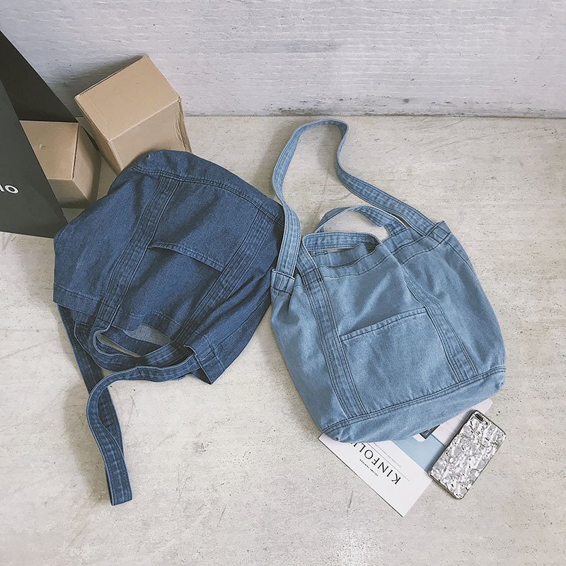 Womens Casual Denim Handbag Shoulder Bag Purse Soft Jeans Shopping Bag Large Capacity Tote Holes Bag
