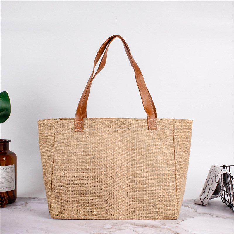 Eco-friendly Jute Canvas Bag Leather Backpack Shopping Bag Wholesale Ladies Tote Bag