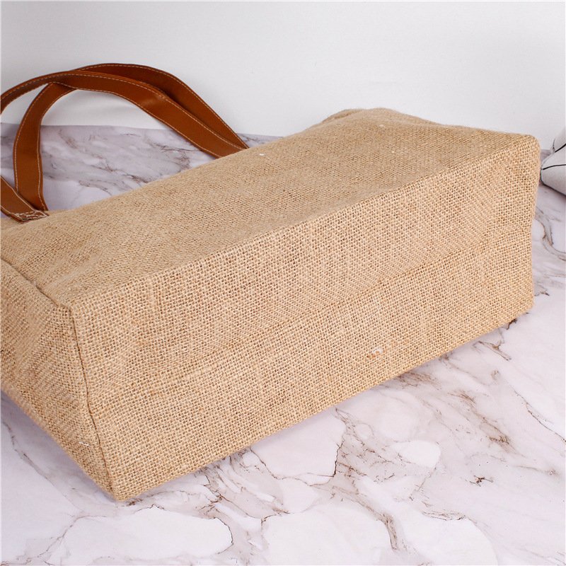 Eco-friendly Jute Canvas Bag Leather Backpack Shopping Bag Wholesale Ladies Tote Bag