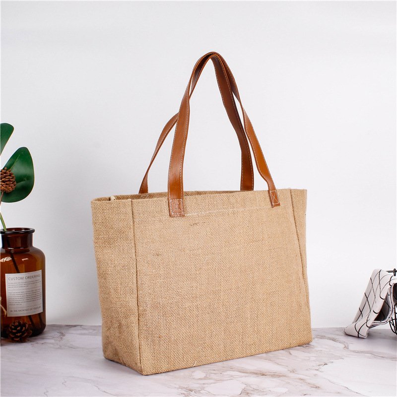 Eco-friendly Jute Canvas Bag Leather Backpack Shopping Bag Wholesale Ladies Tote Bag