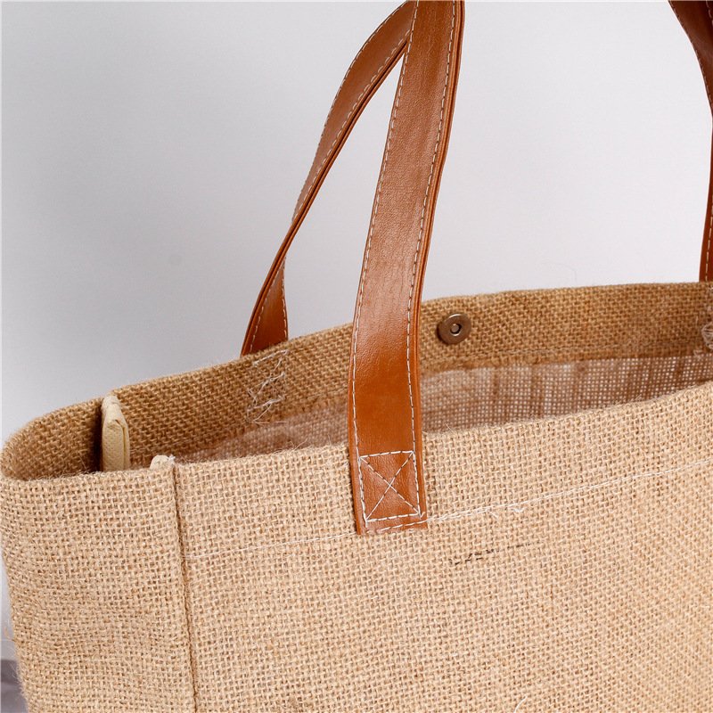 Eco-friendly Jute Canvas Bag Leather Backpack Shopping Bag Wholesale Ladies Tote Bag