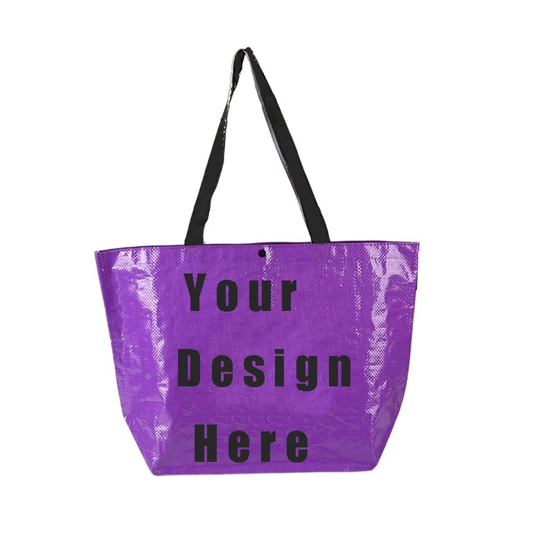 Eco Button Design Pp Grocery Shopping Bags Custom Laminated Purple Pp Woven Bags Recycled With Handle Letter Pattern