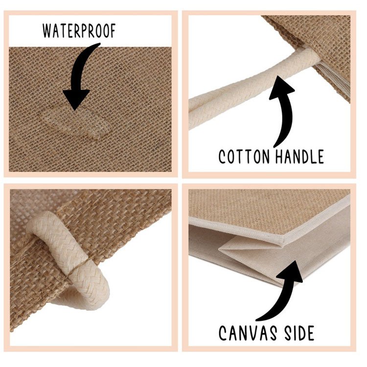 Wholesale Eco Friendly Large Capacity Shoulder Shopping Linen Jute Burlap Tote Bag With Custom Print Logo