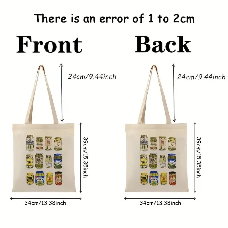 1pcVintage Pickle patternTote Canvas Personalized Shoulder Bag For Travel Women's Reusable Shopping Bag With Custom Printed Logo