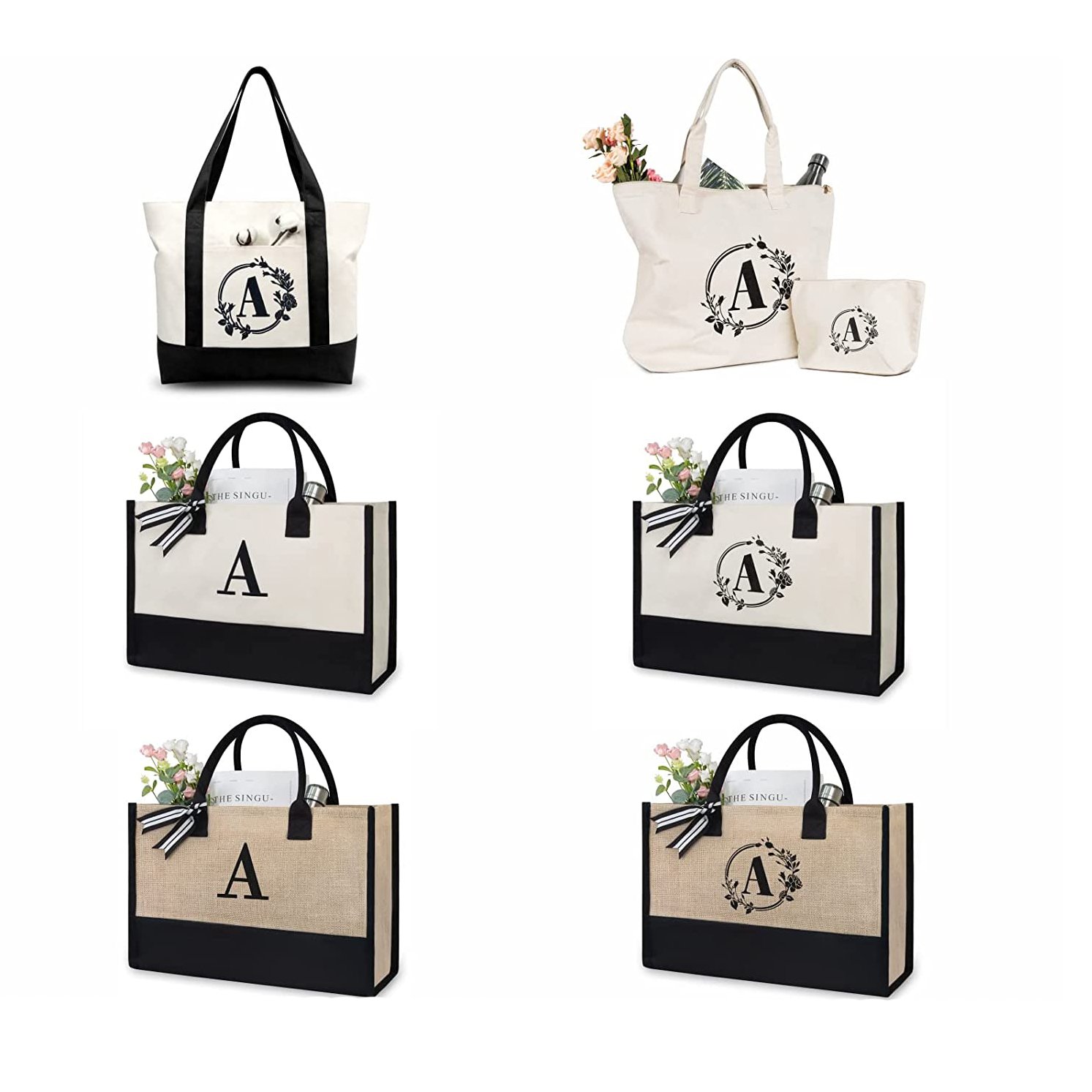 2023 Hot Sale Design Your Own Logo Letter Pattern Wedding Gift Bags Jute Shopping Custom Burlap Tote Bags