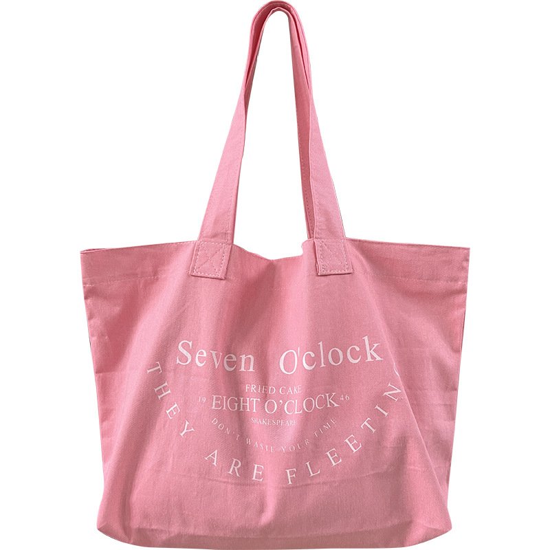 Pink Tote Bag Customized Logo Large Shopping Bag Cotton Canvas Beach Bag for Women