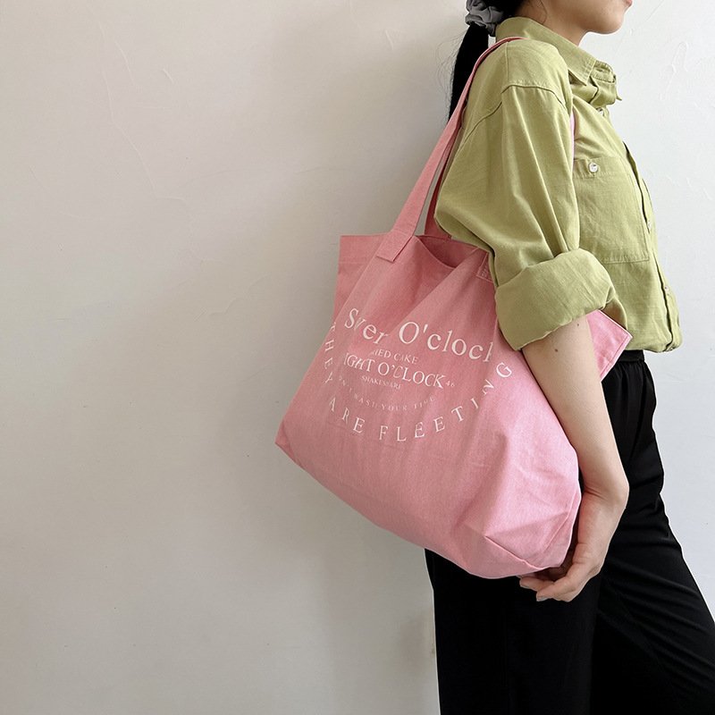 Pink Tote Bag Customized Logo Large Shopping Bag Cotton Canvas Beach Bag for Women