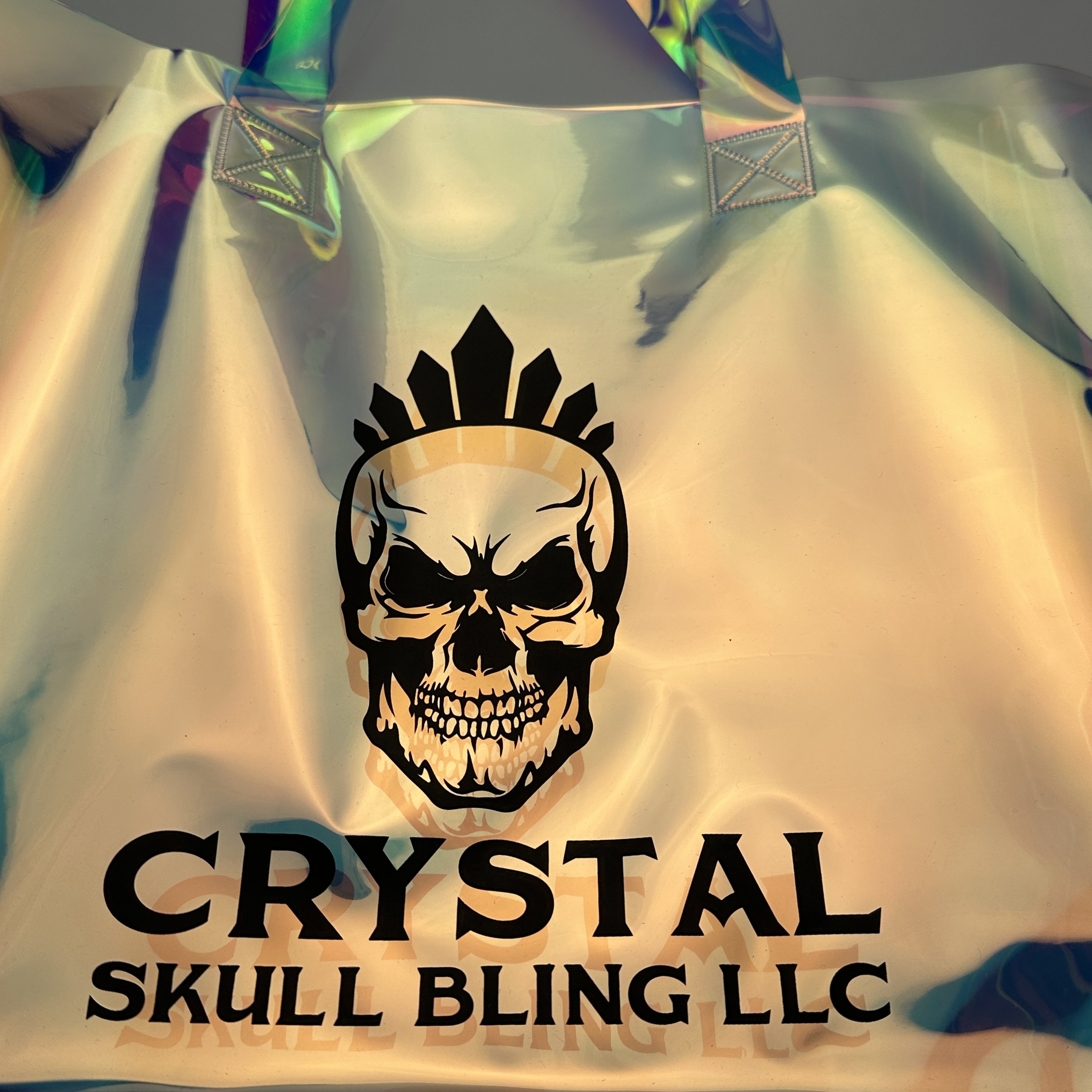 Custom Printed Logo Clear PVC Laser Tote Holographic Bag, Luxury Hologram Handle Bag Waterproof Pvc Iridescent Tote Shopping Bag