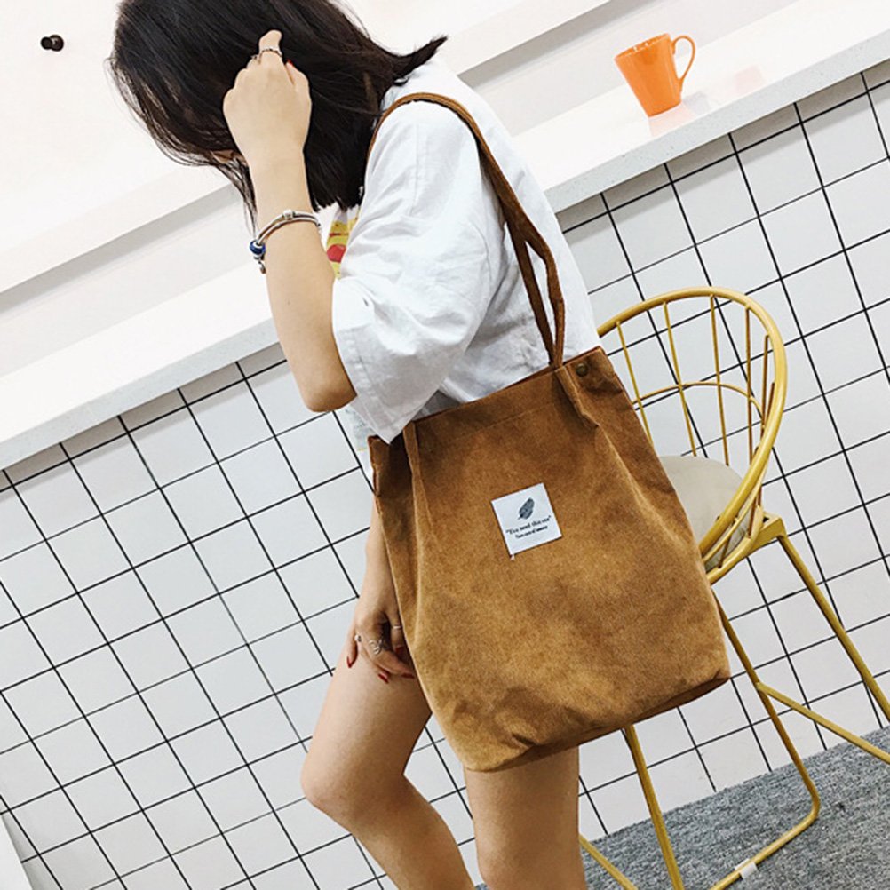 Women's Corduroy Totes Bag Women Shoulder Handbags Big Capacity Shopping Bags Casual Solid Color Shopper Beach Bag