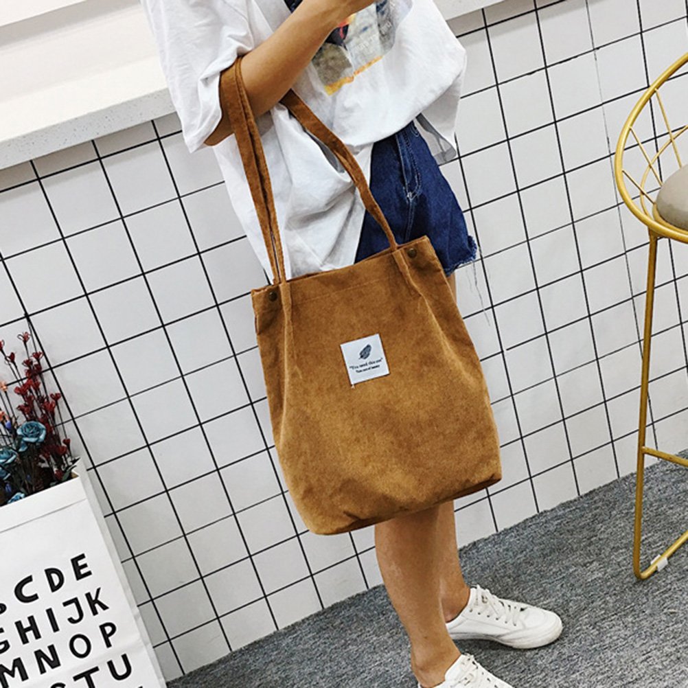 Women's Corduroy Totes Bag Women Shoulder Handbags Big Capacity Shopping Bags Casual Solid Color Shopper Beach Bag