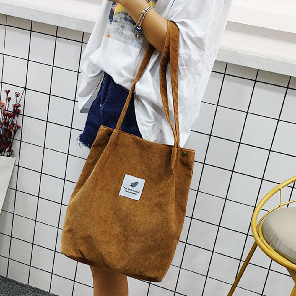Women's Corduroy Totes Bag Women Shoulder Handbags Big Capacity Shopping Bags Casual Solid Color Shopper Beach Bag