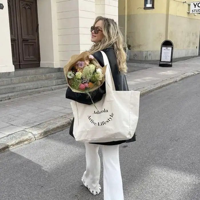 Canvas Tote Shopping Bag Active Lifestyle Large Capacity Custom Printed Logo Tote Bag for Women Gym Sporty