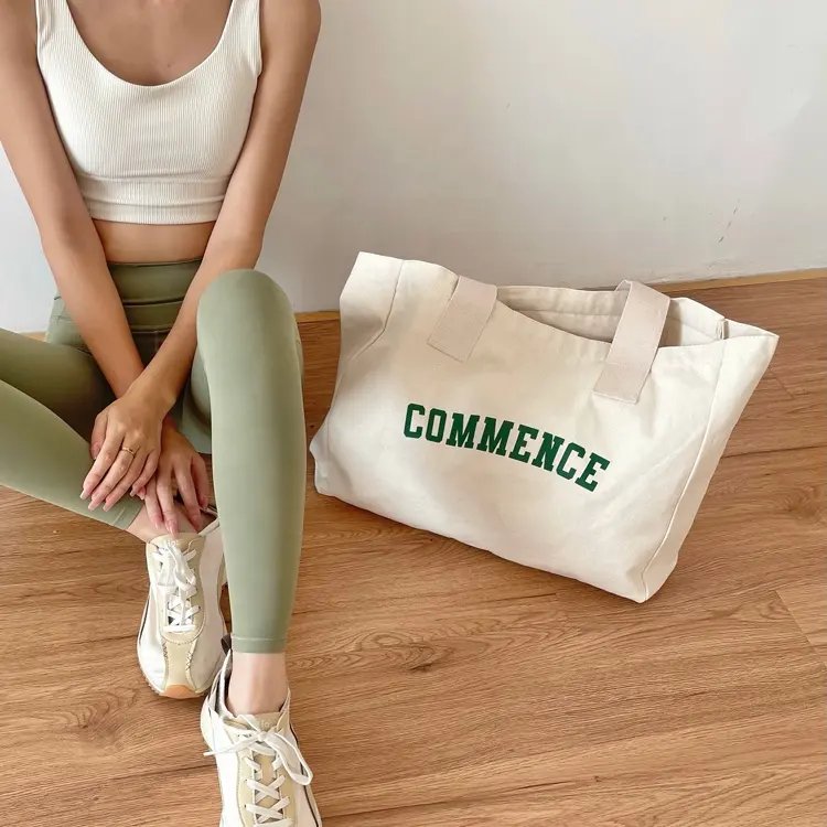 Canvas Tote Shopping Bag Active Lifestyle Large Capacity Custom Printed Logo Tote Bag for Women Gym Sporty