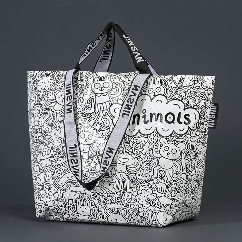 Free Stock Sample Hot Sale Custom Printed PP Woven Tote Bags Recycle Reusable Waterproof Shopping Bag