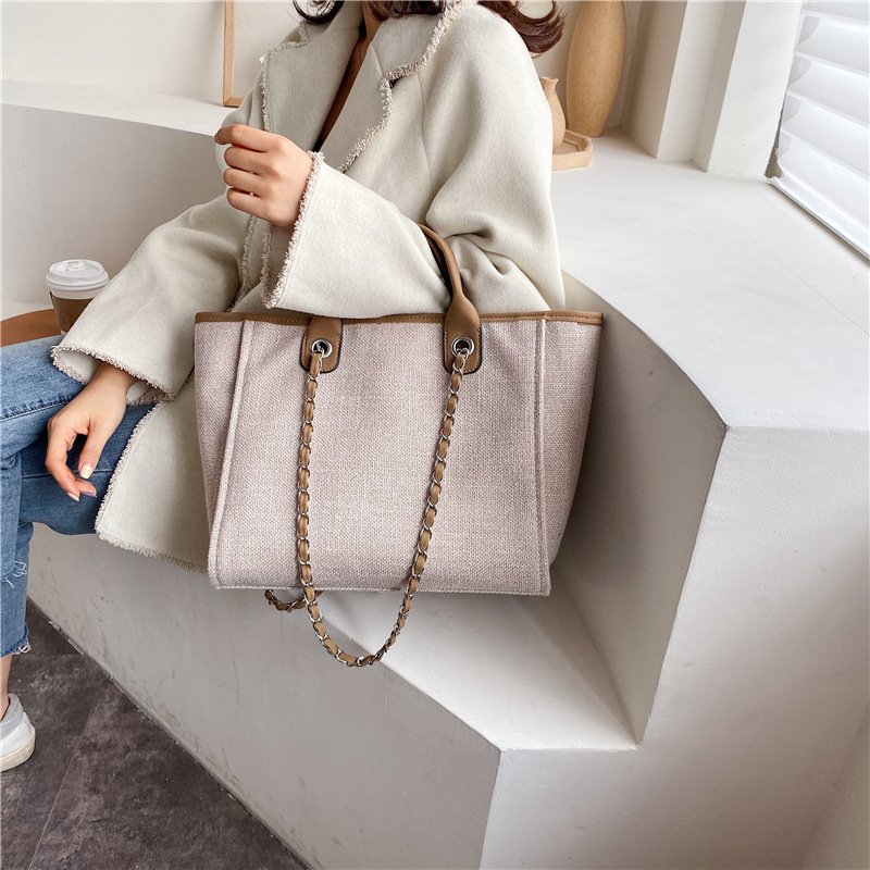 Women Fashion Classic Canvas Bag Shoulder Handbag Tote Shopping Bags with Chain Shoulder Strap DOM107