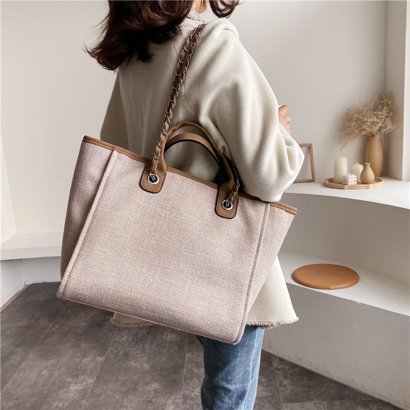 Women Fashion Classic Canvas Bag Shoulder Handbag Tote Shopping Bags with Chain Shoulder Strap DOM107